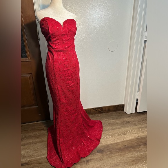 Elegant long mermaid heart shaped wine color night cocktail dress woman size L - Picture 8 of 11